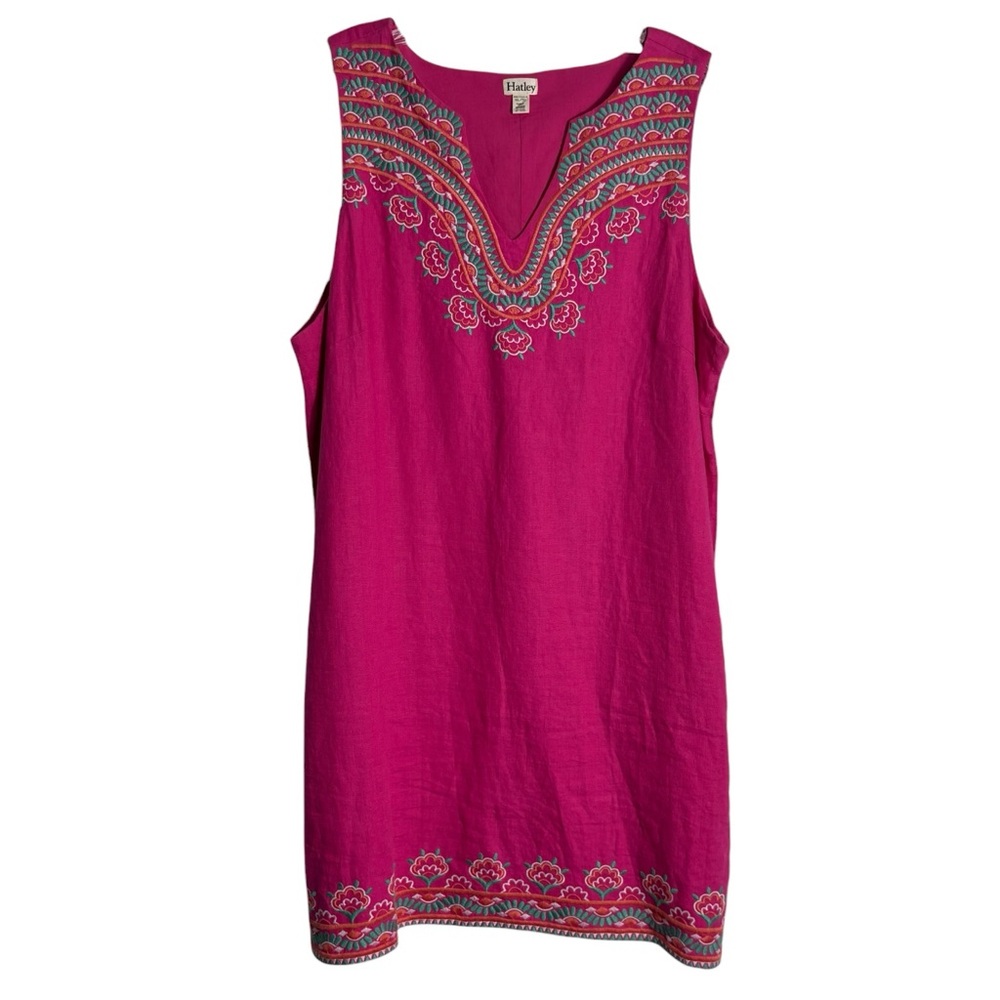 HATLEY Portia Linen Embroidered Sanibel Shells Shift Dress in Pink Size XL/XG - Picture 3 of 9